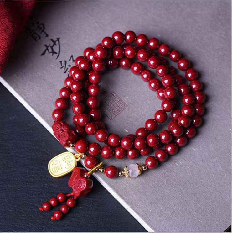 108-Bead Purple Cinnabar Auspicious Bracelet – Fortune Accumulation & Spiritual Harmony