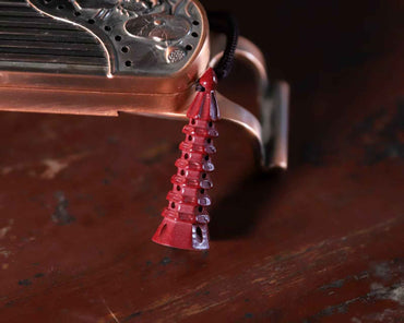 Purple-Gold Cinnabar Wenchang Pagoda Pendant – Scholar’s Wisdom & Academic Success