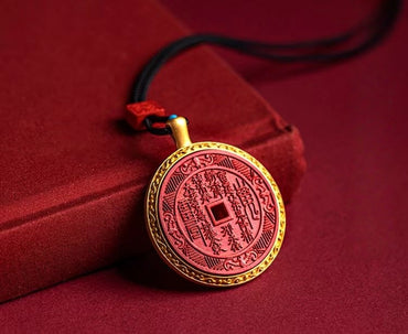 Shan Gui Talisman Pendant | 鑲銀鍍金硃砂山鬼花錢