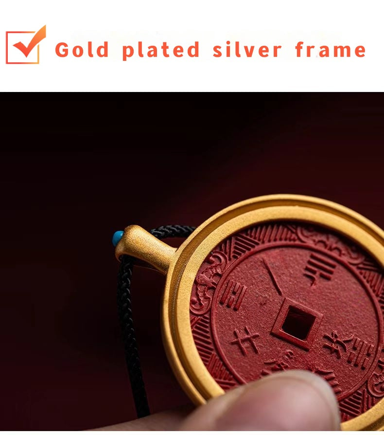 Shan Gui Talisman Pendant | 鑲銀鍍金硃砂山鬼花錢