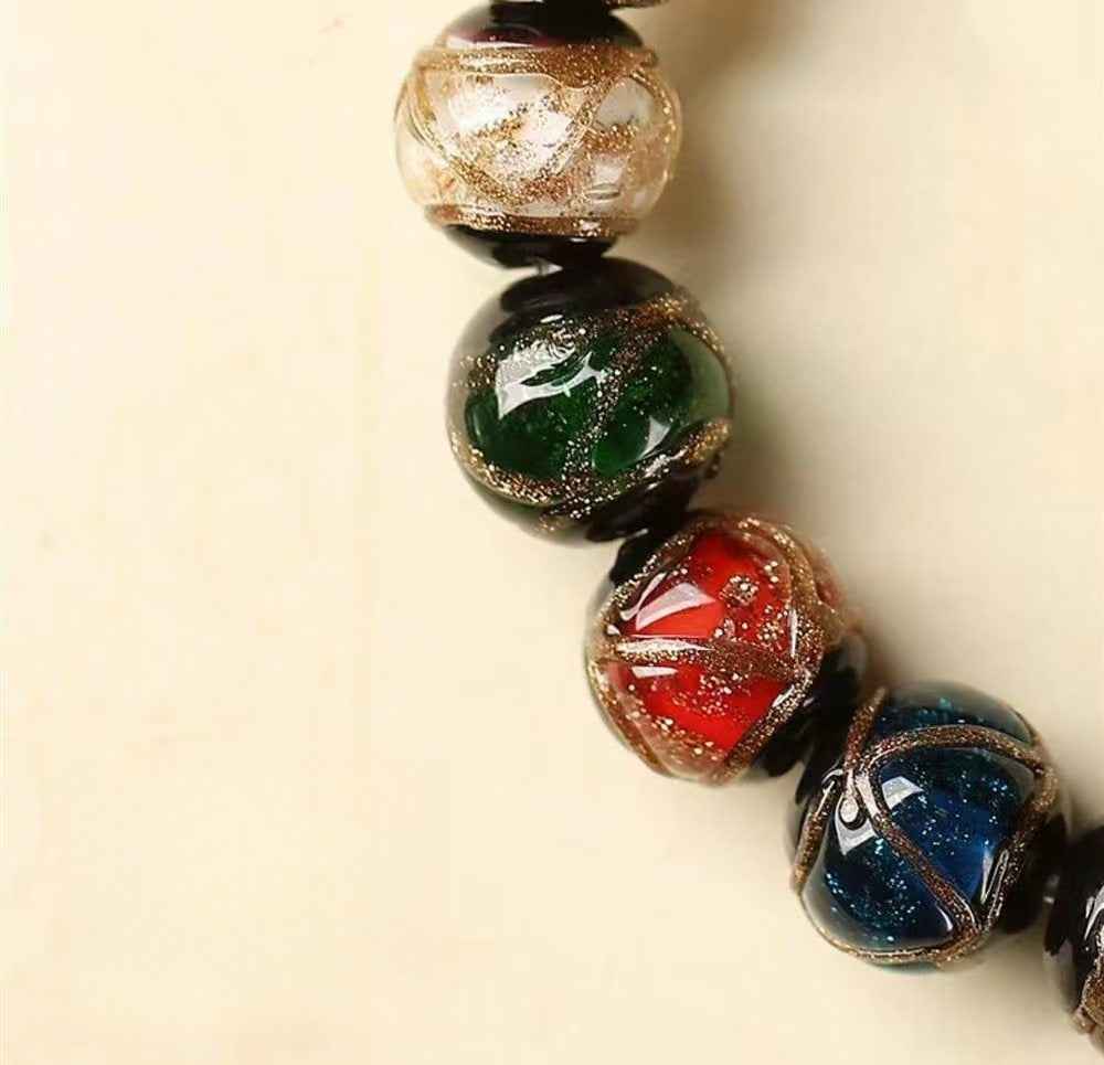 Ash-Glazed Glass Beads Bracelet – Ancient Kiln-Fired Craftsmanship & Ethereal Elegance