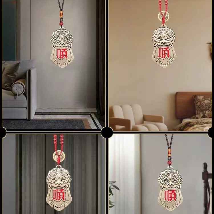 Beast Guardian Talisman with Five Emperor Coins - Solid Brass Feng Shui Amulet (90×50×5mm|66g)