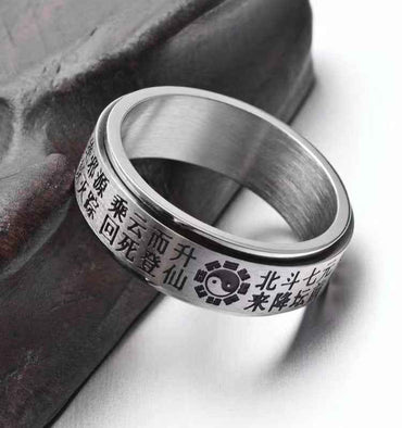 Big Dipper Spinner Ring - Yin Yang & Cosmic Scripture Engraved Titanium Steel Jewelry (18mm)