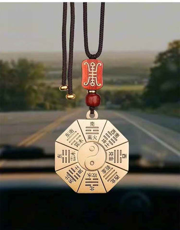 Brass Taiji Keychain - Dual-Sided Yin Yang Bagua Carved Design (40mm Diameter)