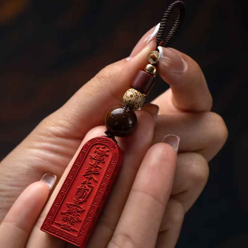Cinnabar Blessing Talisman Pendant - Protective Amulet with Traditional Chinese Symbolism (4.6×1.8cm|15g)