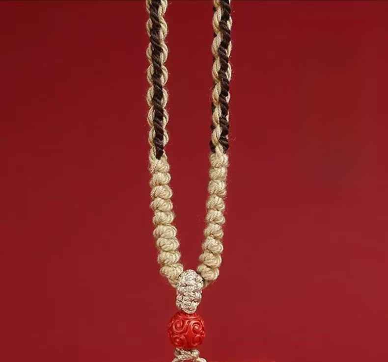 Cinnabar Dragon Talisman Pendant - Hand-Painted & Micro-Carved Spiritual Jewelry (38.5mm|5.5mm)