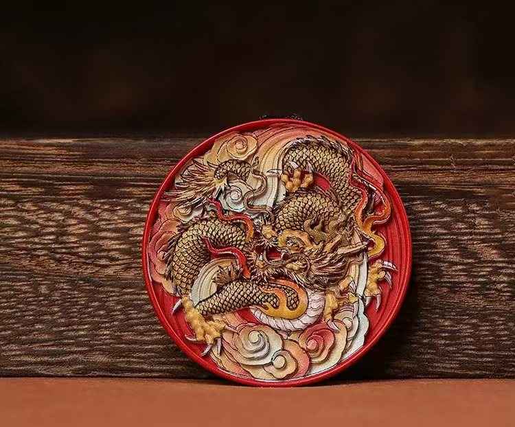 Cinnabar Dragon Talisman Pendant - Hand-Painted & Micro-Carved Spiritual Jewelry (38.5mm|5.5mm)