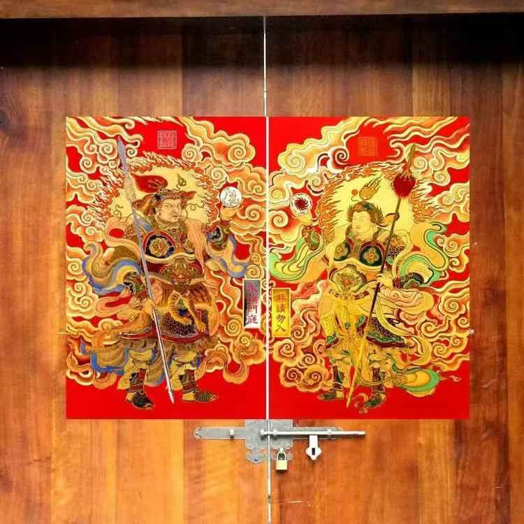Divine Might Guardian Door Gods | Intangible Cultural Heritage Gold Foil New Year Prints | Dual-Process 3D Door God Set (30×38cm ×2 Sheets)