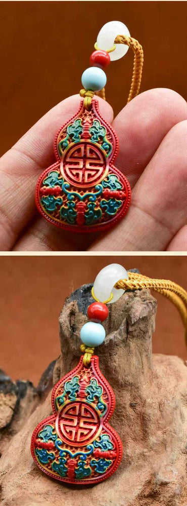 Double-Sided Cinnabar Hulu Pendant - Hand-Painted Taoist Talisman (32mm|Natural HgS)