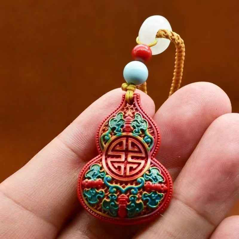 Double-Sided Cinnabar Hulu Pendant - Hand-Painted Taoist Talisman (32mm|Natural HgS)