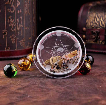 Five-Element Crystal Energy Grid – Harmonizing Feng Shui Crystal Array with Wooden Base