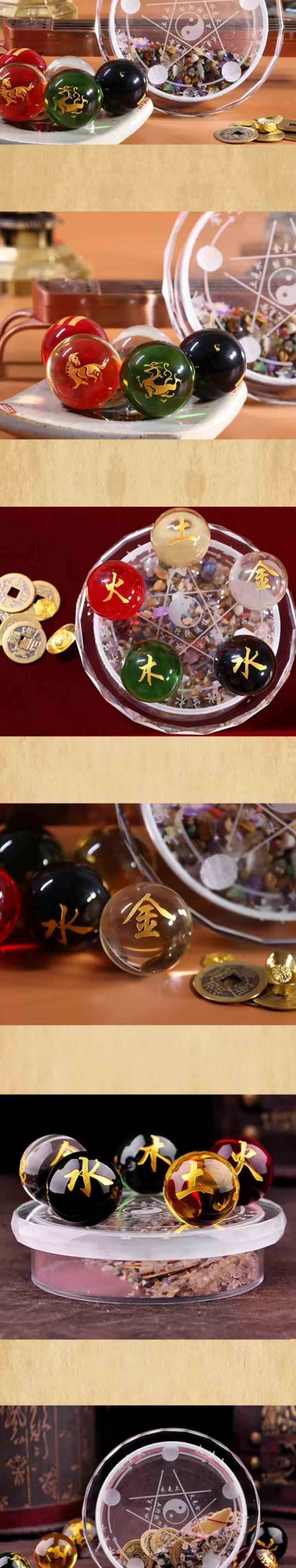 Five-Element Crystal Energy Grid – Harmonizing Feng Shui Crystal Array with Wooden Base
