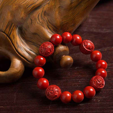 Four Celestial Guardians Cinnabar Bracelet – Handcrafted Spiritual Protectio
