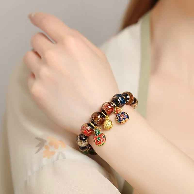 Gold-Devouring Beast Ash-Glazed Glass Beads Bracelet – Ancient Artistry & Mystical Charm