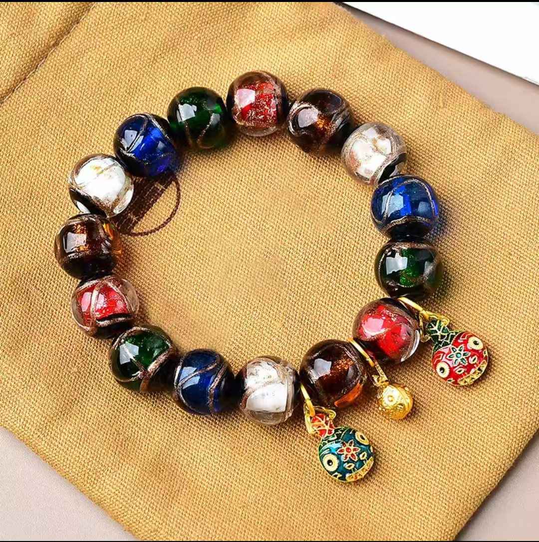 Gold-Devouring Beast Ash-Glazed Glass Beads Bracelet – Ancient Artistry & Mystical Charm
