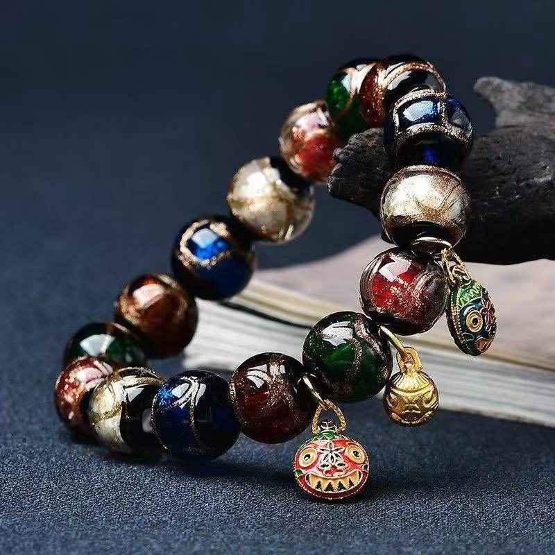 Gold-Devouring Beast Ash-Glazed Glass Beads Bracelet – Ancient Artistry & Mystical Charm