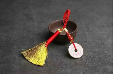 Golden Broom Misfortune-Cleansing Talisman (Bagua Coin Charm for Repelling Petty Enemies & Bad Luck)