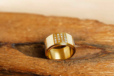 Golden Radiance Tungsten Ring - Engraved Taoist Mantra Jewelry (19mm Inner Diameter)