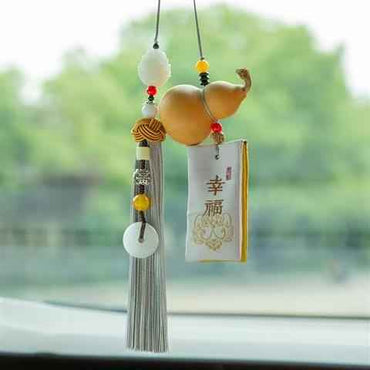 Product Name: Hand-Embroidered Calabash Sachet Pendant - Elegant Car Hanging Decor with Silk Tassel & Sandalwood