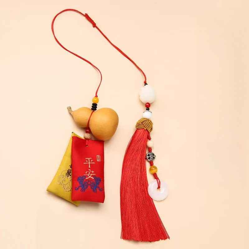 Product Name: Hand-Embroidered Calabash Sachet Pendant - Elegant Car Hanging Decor with Silk Tassel & Sandalwood