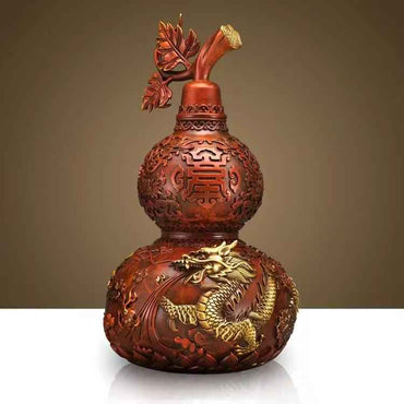 Hand-Painted Brass Dragon-Phoenix Gourd Sculpture – Harmonious Feng Shui Talisman in Three Sizes