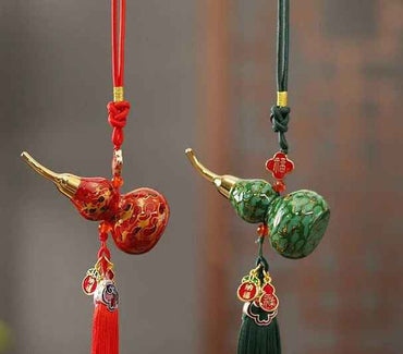 Hand-Painted Brass Gourd Pendant with Urushi Lacquer Art Premium Brass | Traditional Chinese Lacquer Craftsmanship