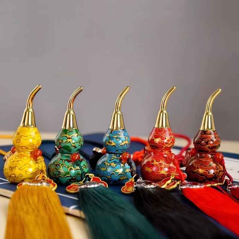 Hand-Painted Brass Gourd Pendant with Urushi Lacquer Art Premium Brass | Traditional Chinese Lacquer Craftsmanship