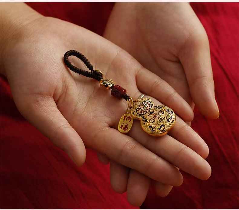 Handcrafted Solid Copper Cloisonné Gourd Pendant - Auspicious Symbols Artisan Jewelry (4cm)