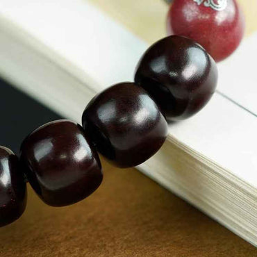 Harmonic Elements Bracelet - Hetian Jade & Silver-Inlaid Rosewood Beads with Amber & Cinnabar