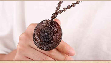 Ice Obsidian Dragon-Phoenix Disc Pendant – Yin-Yang Harmony Talisman (4.9×0.9cm)