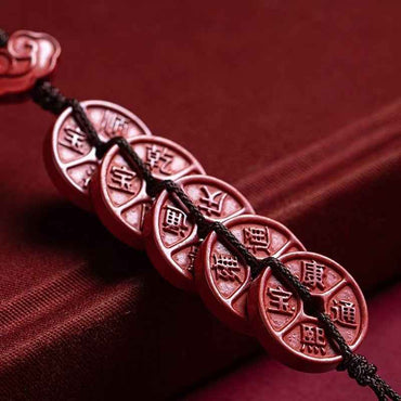 Imperial Cinnabar Five Emperor Coins Amulet - Auspicious Wealth Talisman (15mm|Taoist Blessings)