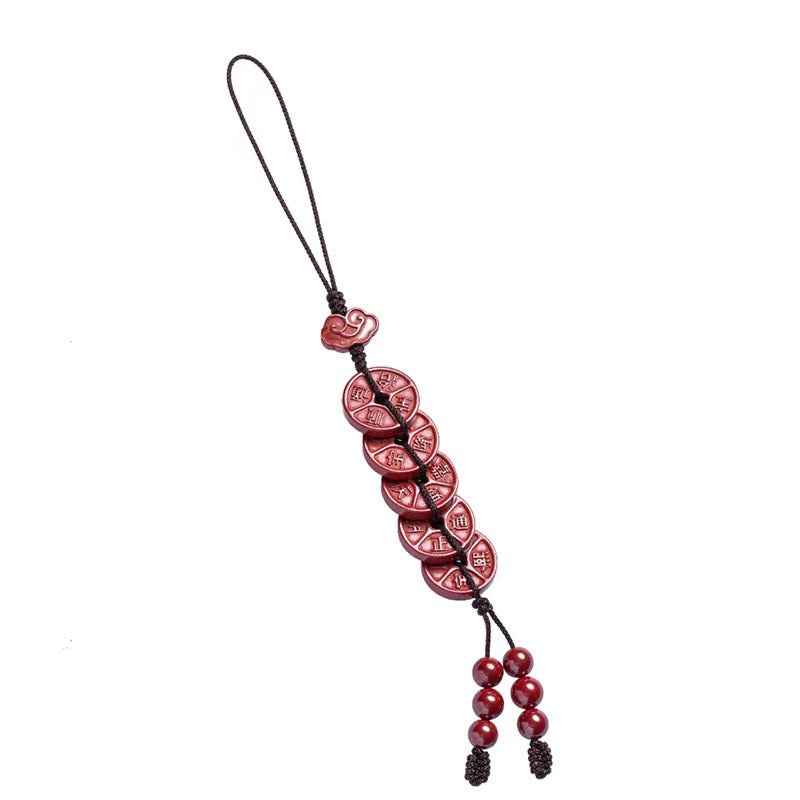 Imperial Cinnabar Five Emperor Coins Amulet - Auspicious Wealth Talisman (15mm|Taoist Blessings)