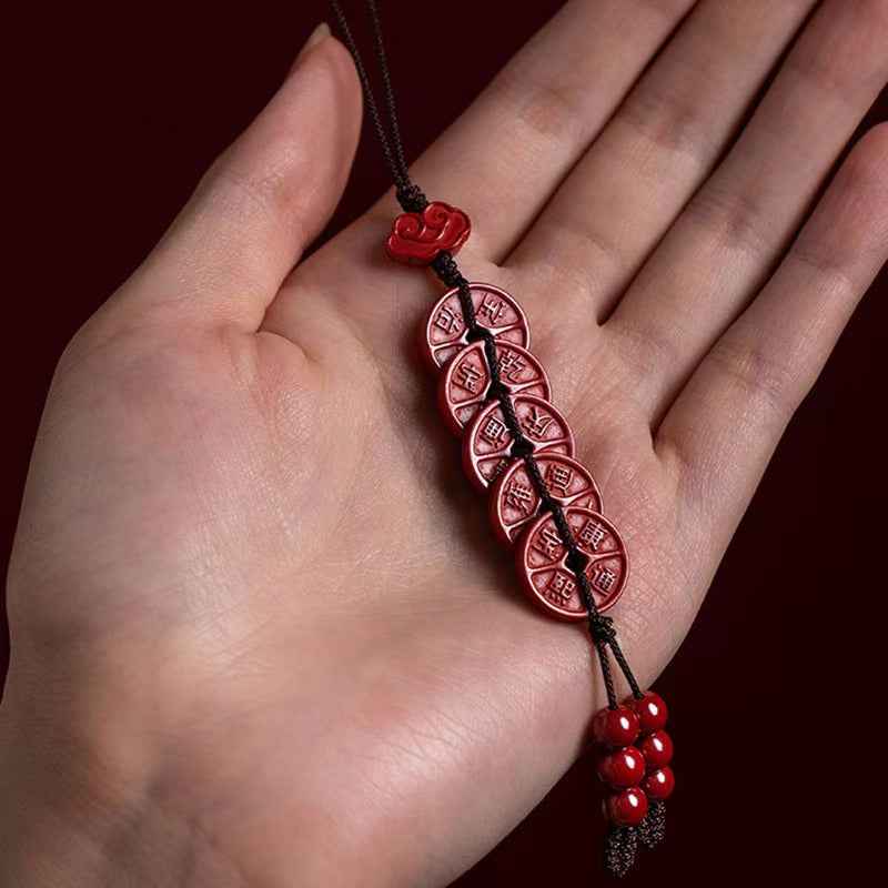 Imperial Cinnabar Five Emperor Coins Amulet - Auspicious Wealth Talisman (15mm|Taoist Blessings)