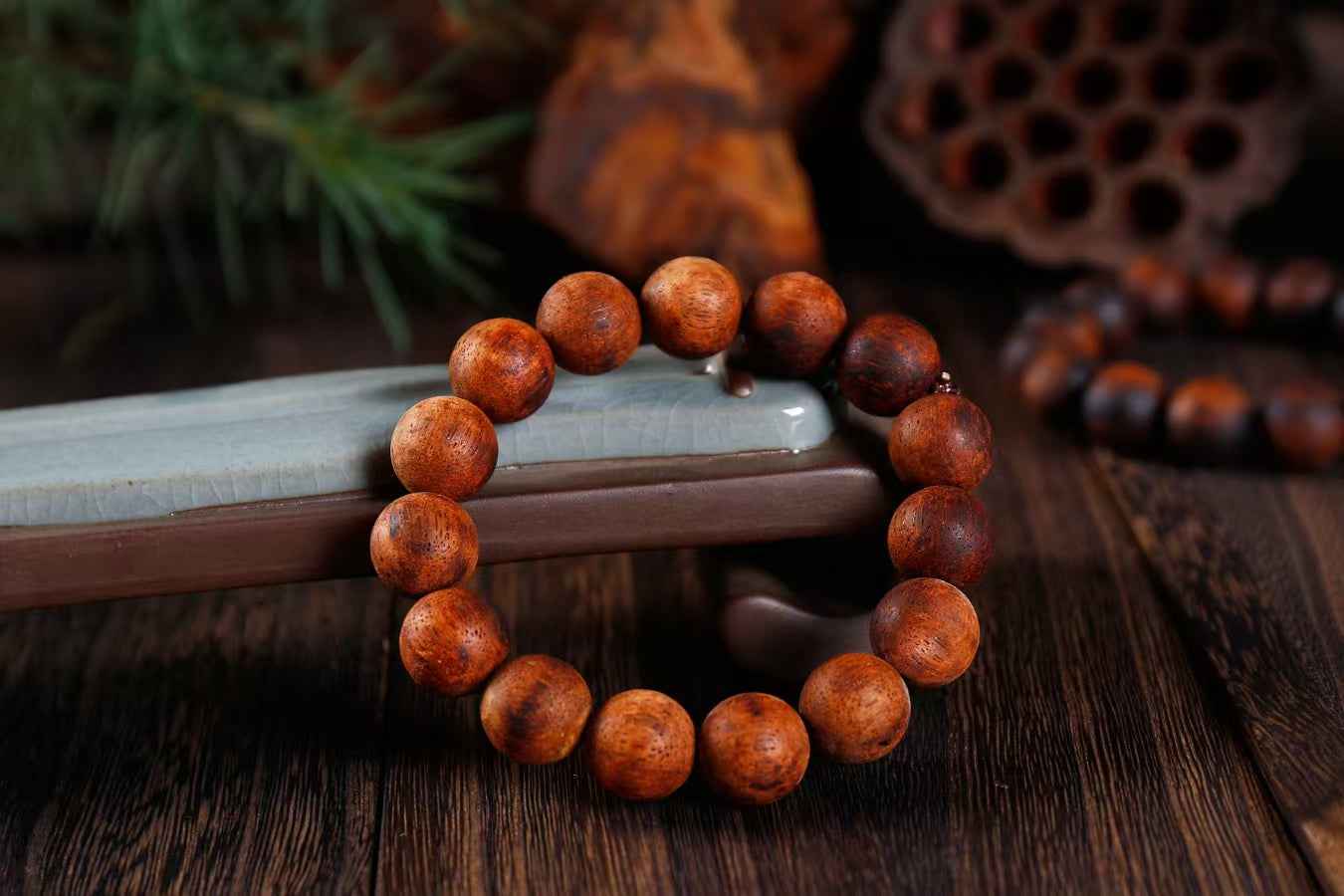 Jiang Zhen Xiang 15-Bead Prayer Bracelet – Dark Oil-Hemp Mala (15×15mm)