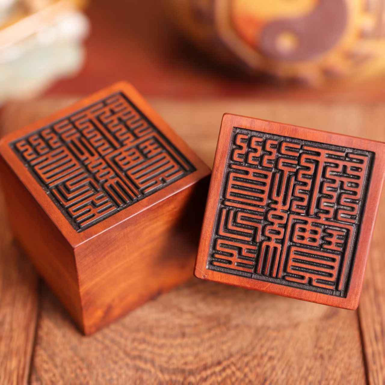 Lightning-Struck Jujube Wood Dual Taoist Seals Set – "Yang Ping Zhi Du Gong" & "Dao Jing Shi Bao" Ritual Cubes