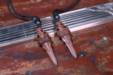 Lightning-Struck Jujube Wood Lion & Sword Pendant – Spiritual Guardian Amulet