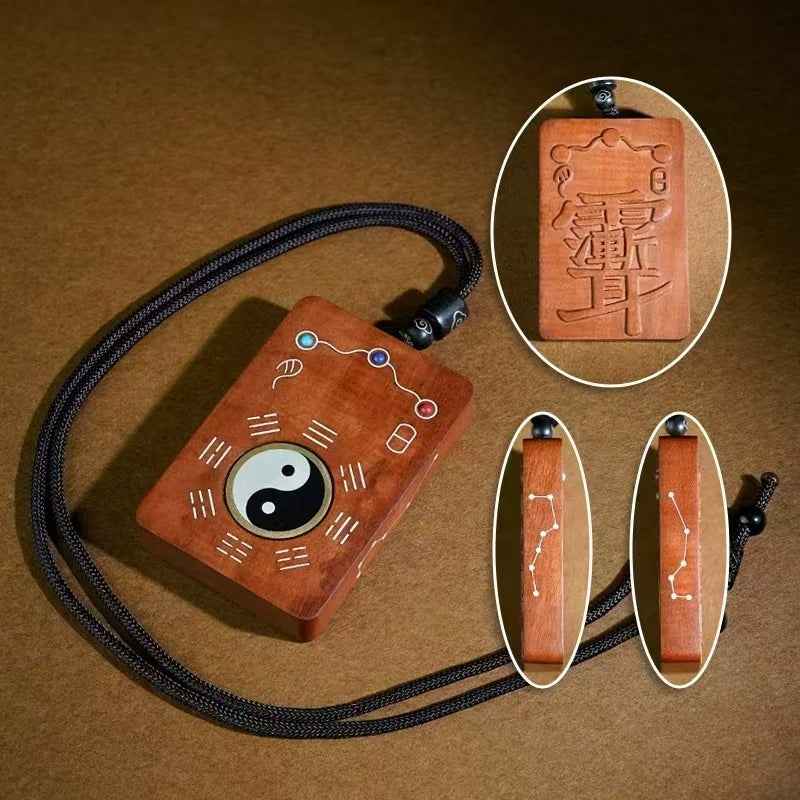 Lightning-Struck Jujube Wood & Silver Inlay Taiji Pendant – Cosmic Harmony & Spiritual Defense
