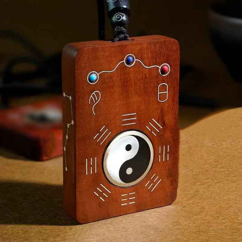 Lightning-Struck Jujube Wood & Silver Inlay Taiji Pendant – Cosmic Harmony & Spiritual Defense