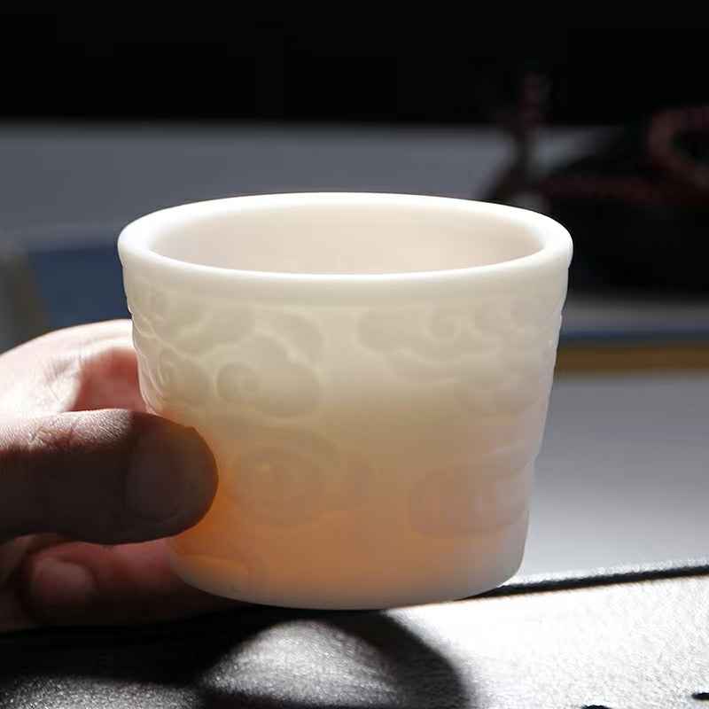 Guan Yun • Mutton-Fat Jade Porcelain Teacup – Collector’s Elegance & Auspicious Serenity