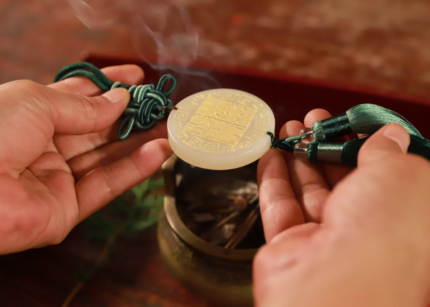 Natural Xiuyan Jade Peace Talisman Pendant | 天然岫玉符文掛件 出入安康