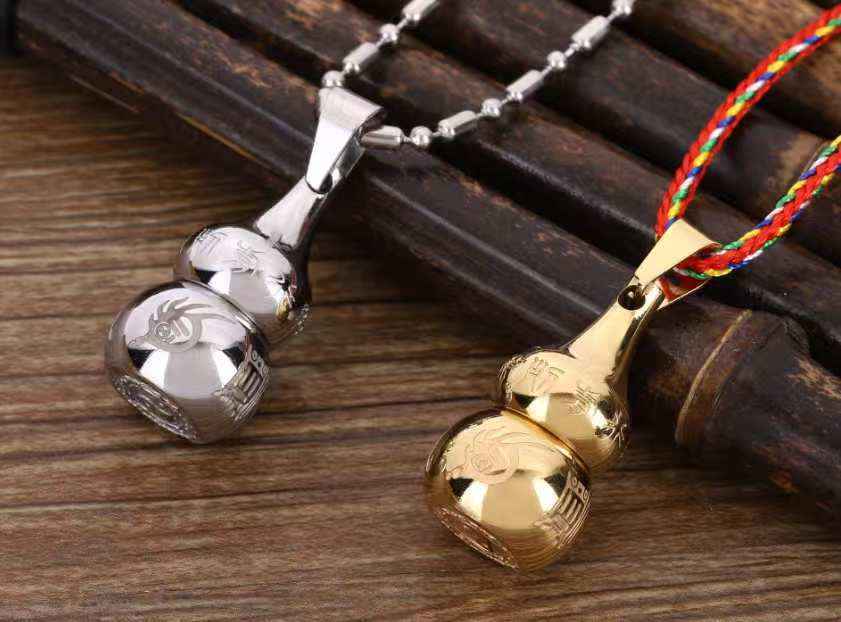 Nine Mantra Titanium Steel Hulu Pendant - Engraved Taoist Talisman with Opening Design (40mm|Adjustable)