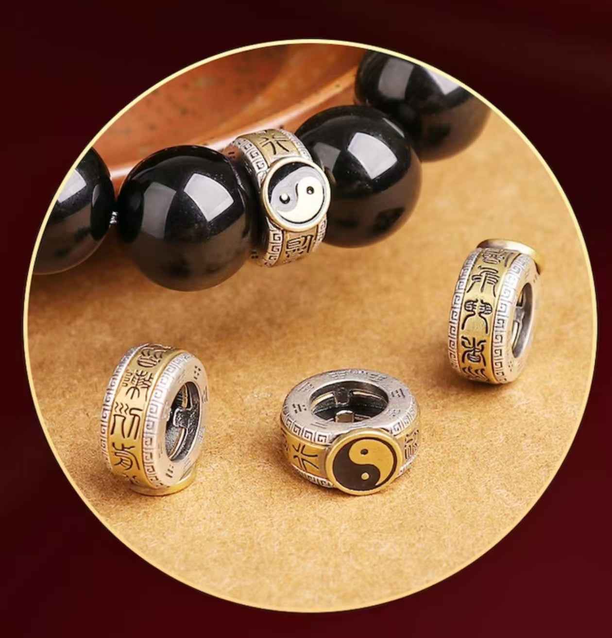 Nine Mantra Five Wealth Deities Bracelet S925 Silver | Triple Obsidian Variants