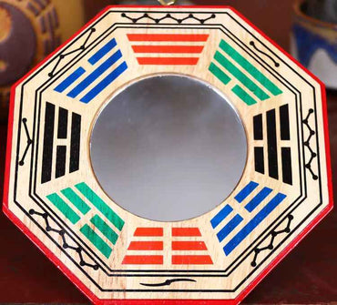 Peach Wood Carved Bagua Mirror