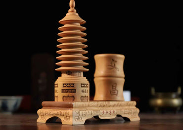 Scholar's Pagoda Pen Holder - Peach Wood Craftsmanship