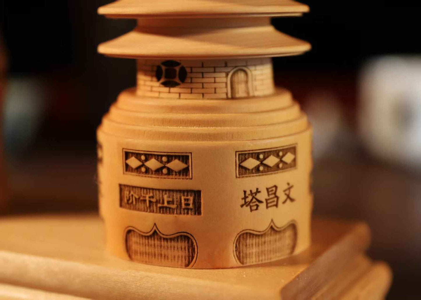 Scholar's Pagoda Pen Holder - Peach Wood Craftsmanship