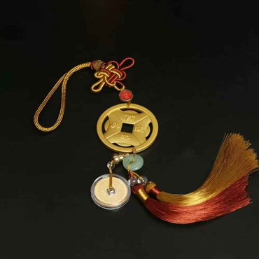 Prosperity Coin Wheel Brass Amulet - Solid Brass Feng Shui Wall Hanging (37cm|Cultural Wealth Symbol)