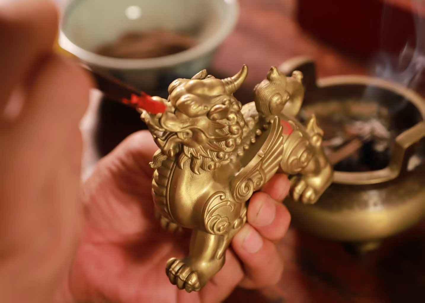 Pure Brass Pi Xiu Tower Sculpture – Feng Shui Wealth Guardian Set in Three Sizes