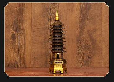 Pure Brass Wen Chang Tower Sculpture – Feng Shui Academic Success & Career Advancement Talisman