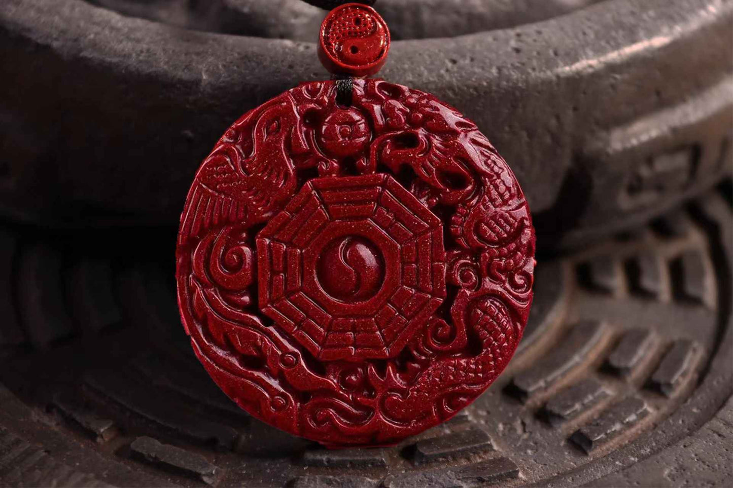 Purple-Gold Cinnabar Dragon & Phoenix Pendant – Celestial Harmony & Imperial Blessings