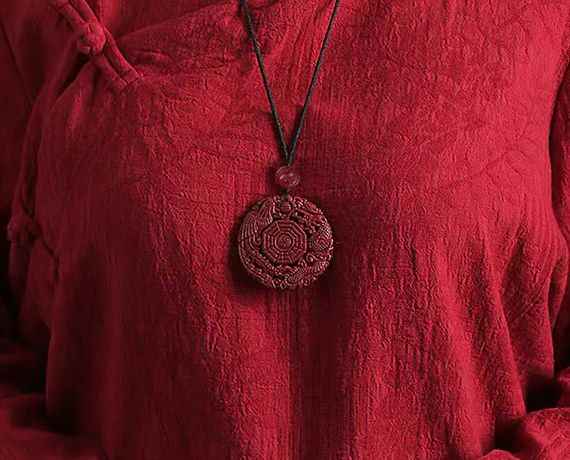 Purple-Gold Cinnabar Dragon & Phoenix Pendant – Celestial Harmony & Imperial Blessings